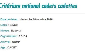 Sélection pour le Critérium Cadet(te)s - 16 Octobre 2016
